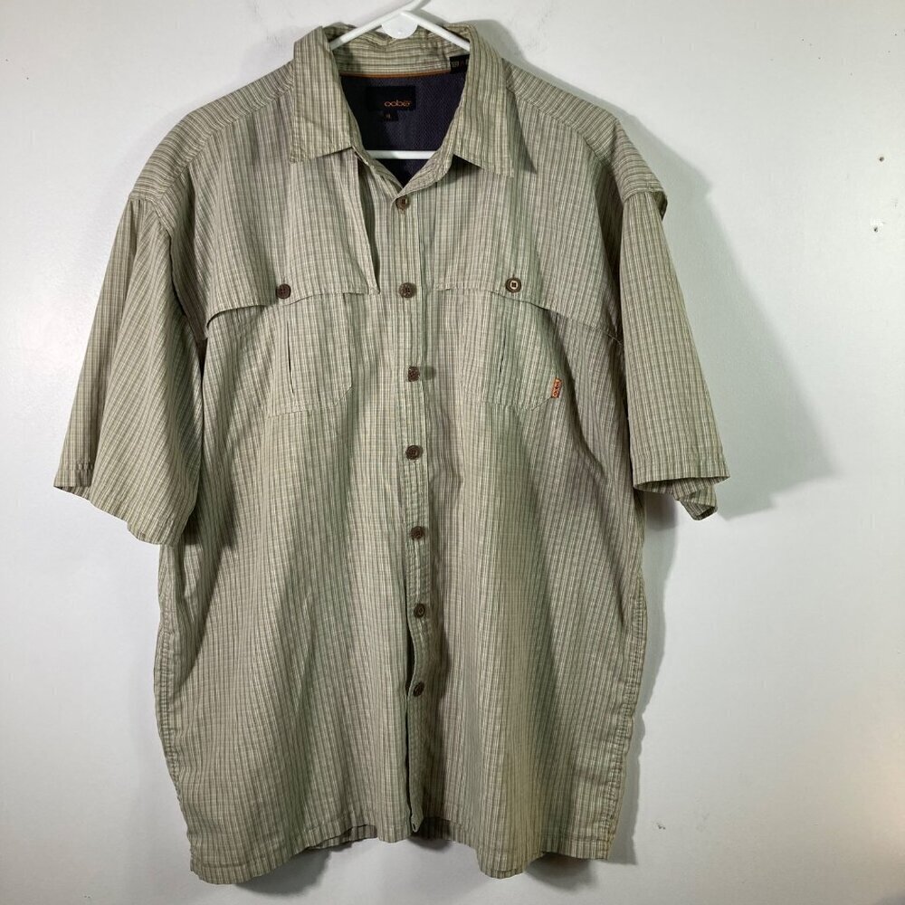 Mens Oobe Outdoor Clothing Short‎ Sleeve Vented Button Plaid Shirt Green XL